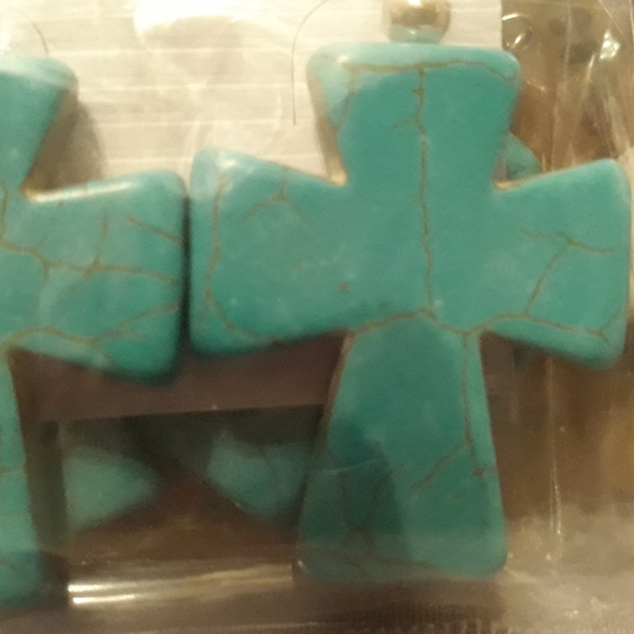 Blue Tourquise Cross Necklace Crucifx Silver 18" Chain and 2-1/2" extender NEW - Picture 7 of 11